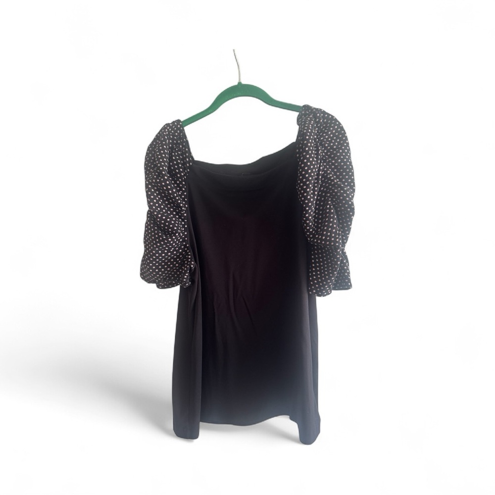 Ann Taylor Black Blouse with Polka Dot Sleeves